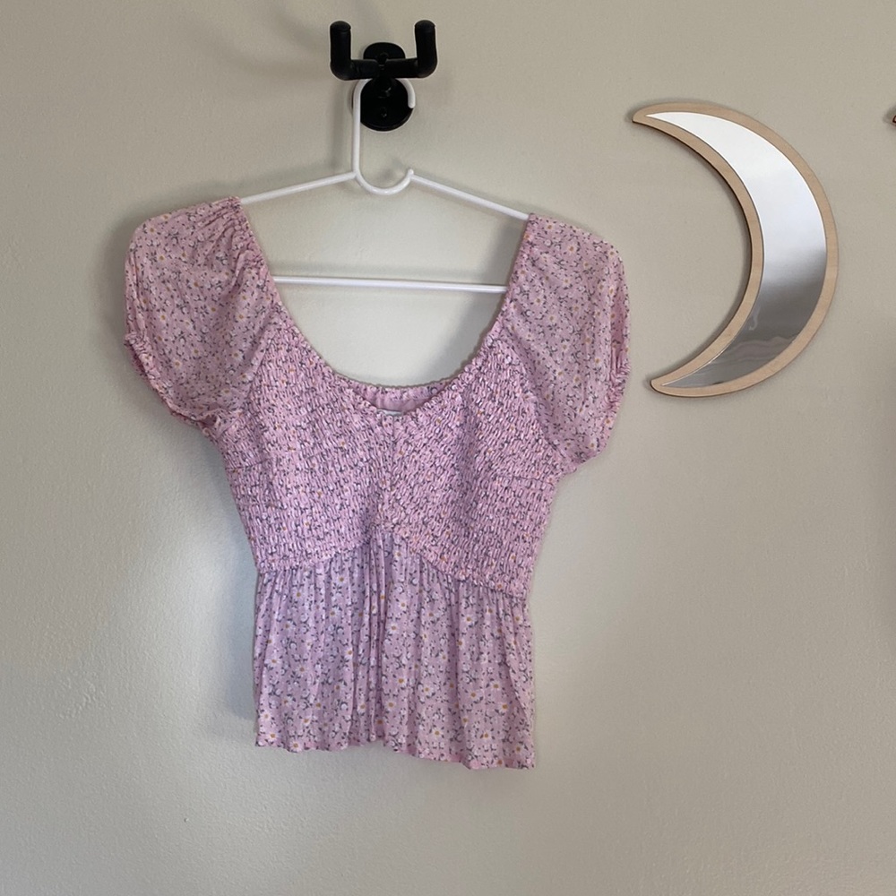 Hollister wide neck floral crop topped blouse